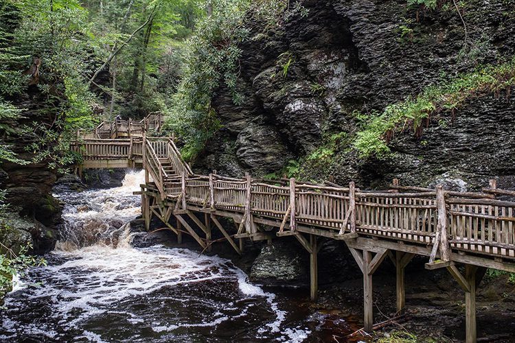 Bushkill Falls and walkway.